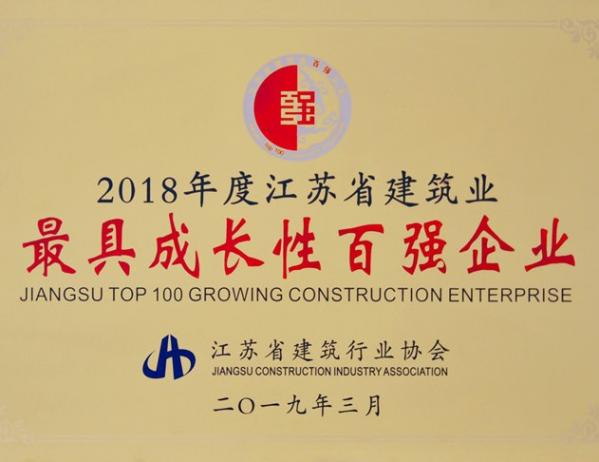 2018年度江苏省建筑企业最具成长性百强企业